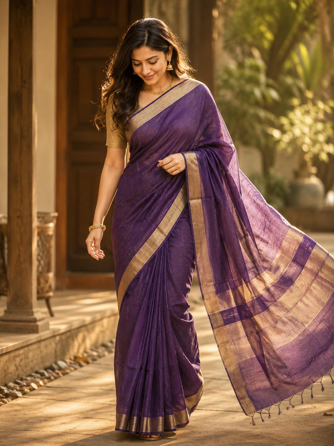 First Drape Maheshwari saree styled look