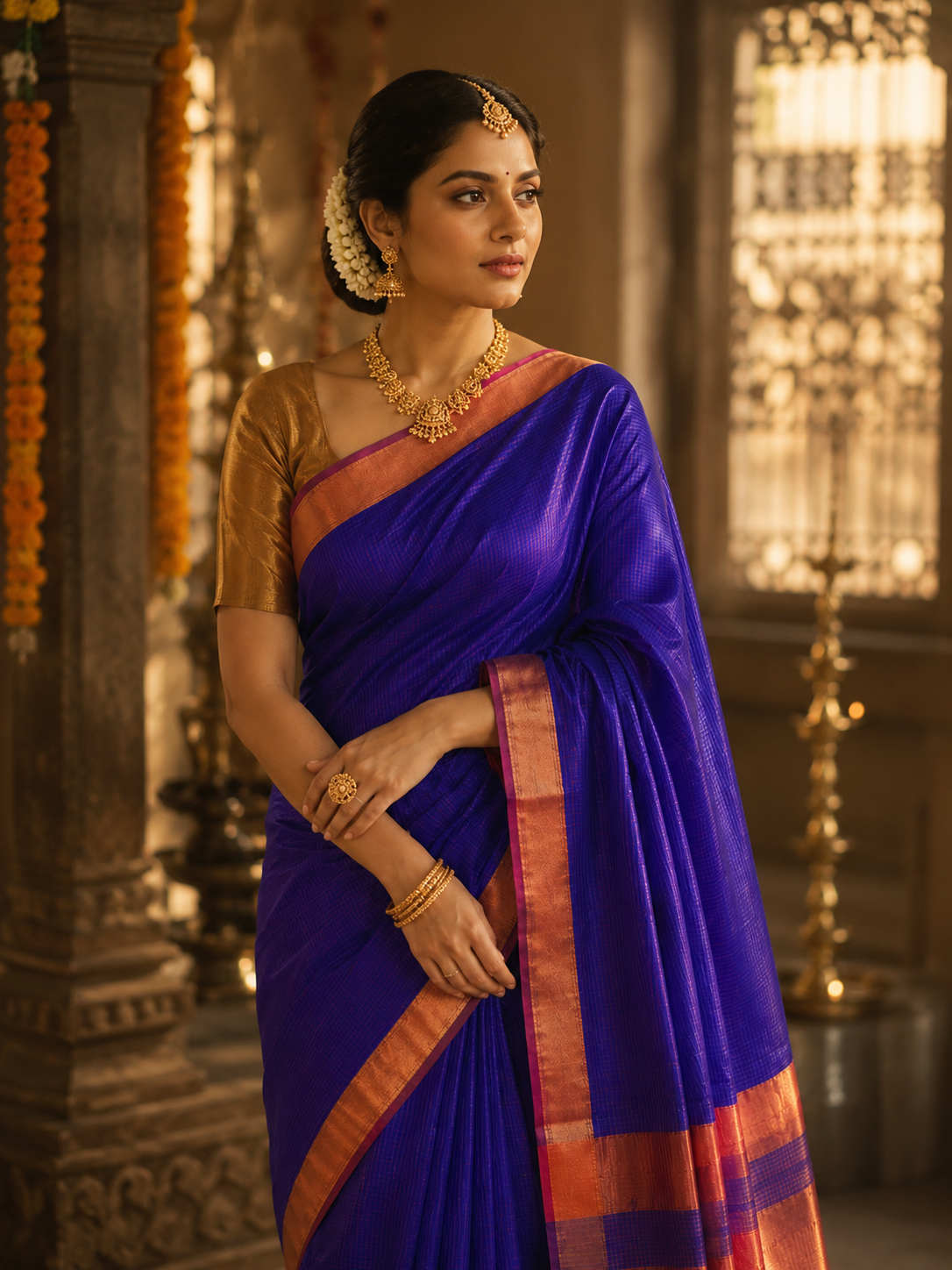Wedding edit Maheshwari saree with zari border