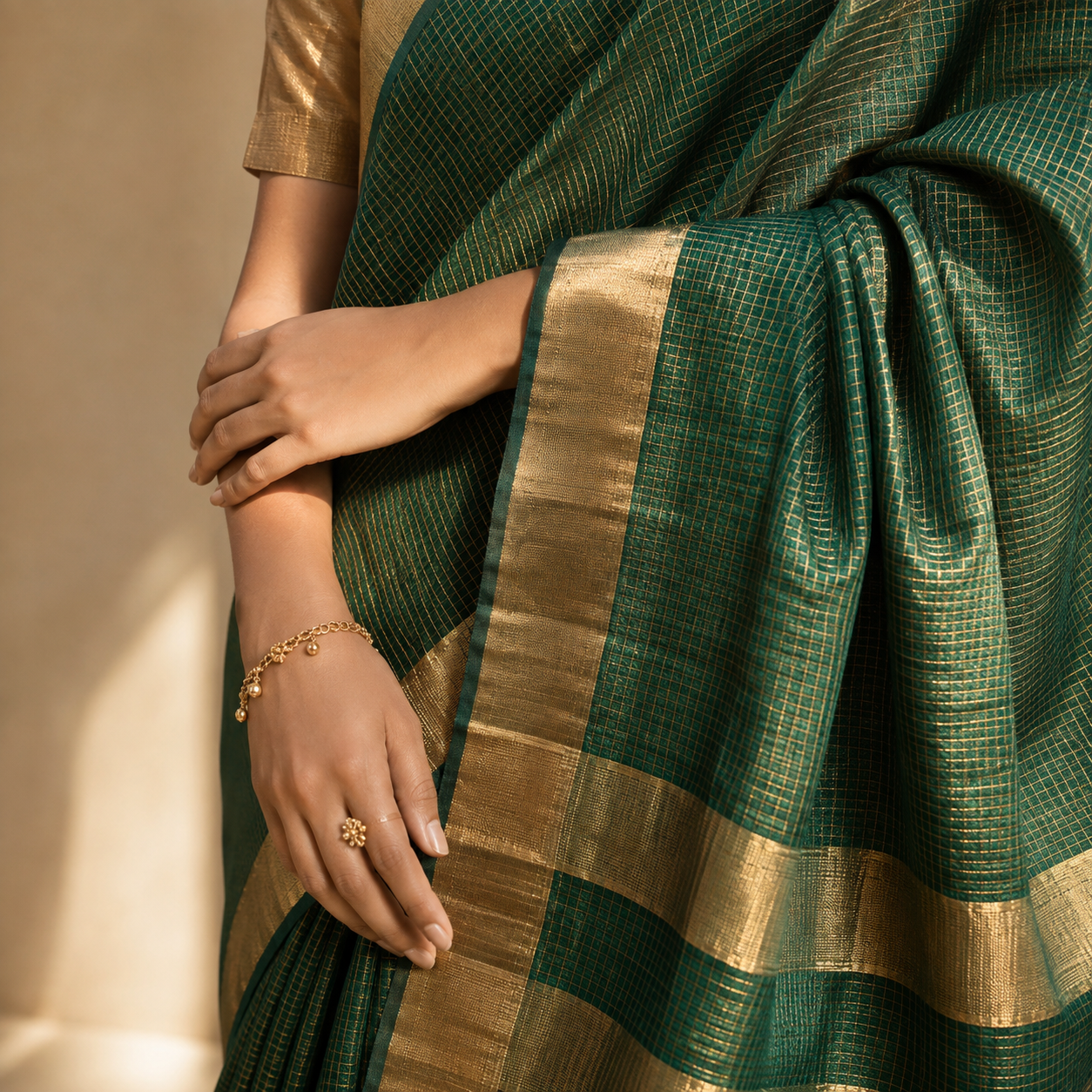 Handwoven Maheshwari saree detail
